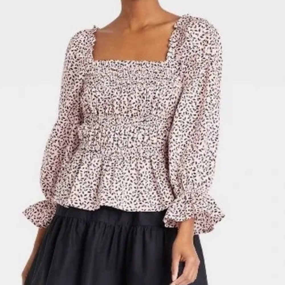 WHO WHAT WEAR blush pink peplum blouse, size L